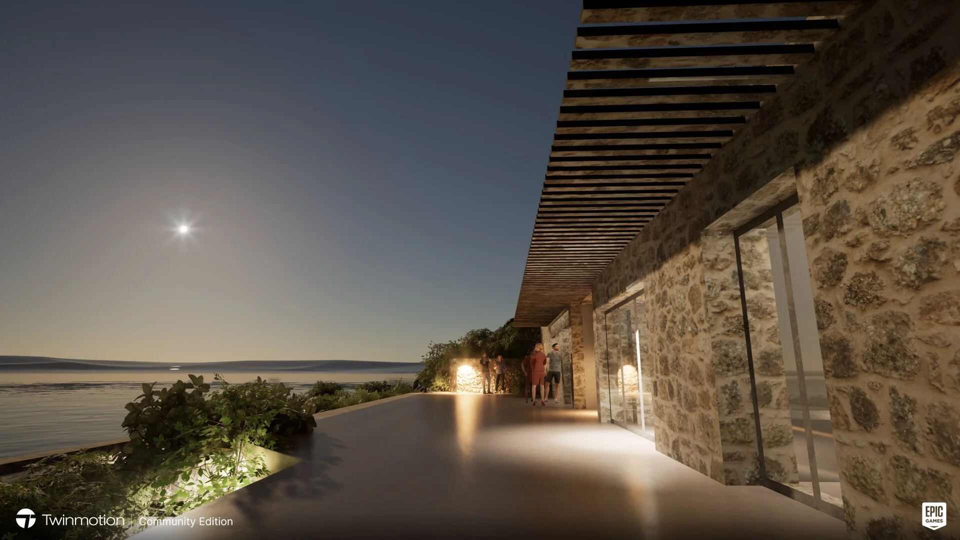 DME Immobilien, Immobiliengrundstück am Meer in Griechenland bei Nacht